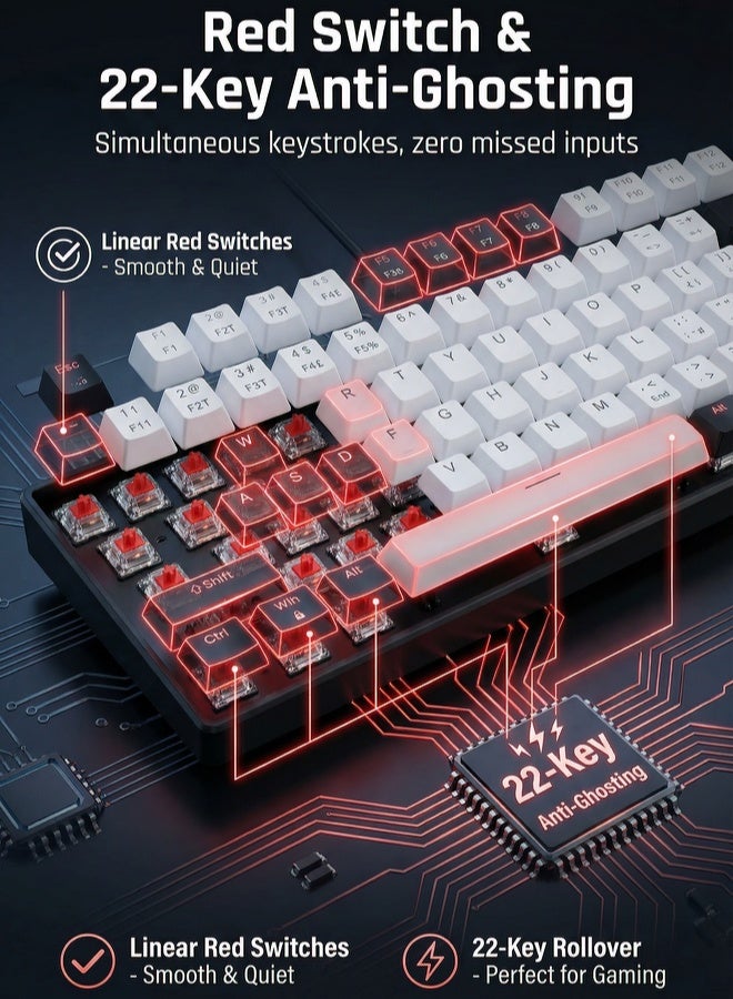 AOR Esports Keyboard, gaming keyboard, red axis, Arabic keycap, Arabic keyboard, 12 RGB scrolling lighting effect, Type-C interface, 61 compact key design, wired keyboard, white keyboard - Image 4